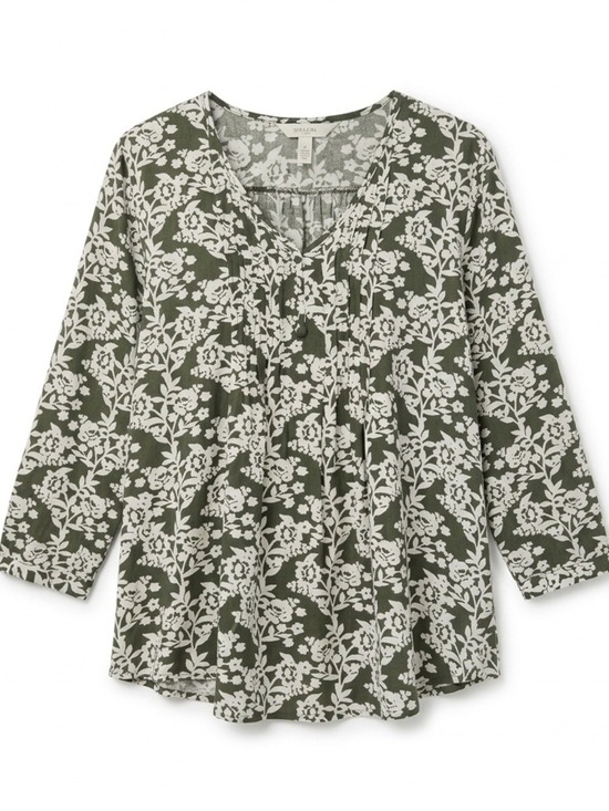 Fun2Fun Tops - Fun2Fun Green Floral V-Neck Top Boho Flowy Rayon 3/4 Sleeve Small
